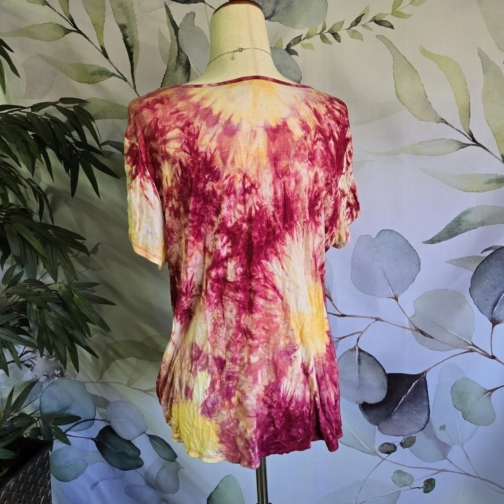 NOBO | Tie Dye Front Knot Loose Fit Bouse in Pink & Yellow sz XL - Picture 4 of 8
